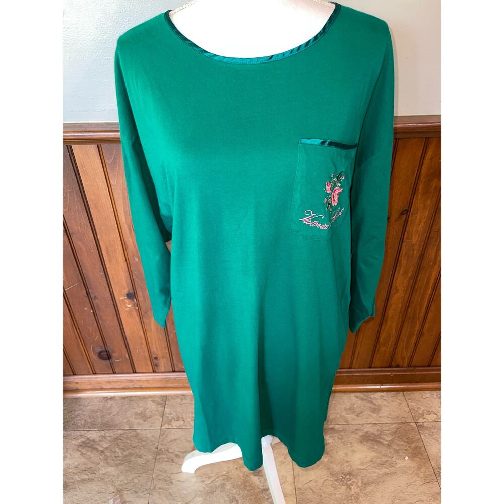Womens Victorias Secret Green VIntage Gold Tag 90s Floral Cotton Nightgown PS - Picture 2 of 8